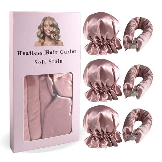 3Pc Satin Heatless Curling Rod with Hair Caps, Soft Overnight Curling Rod Headband for Long Hair, DIY Hairstyling Tools